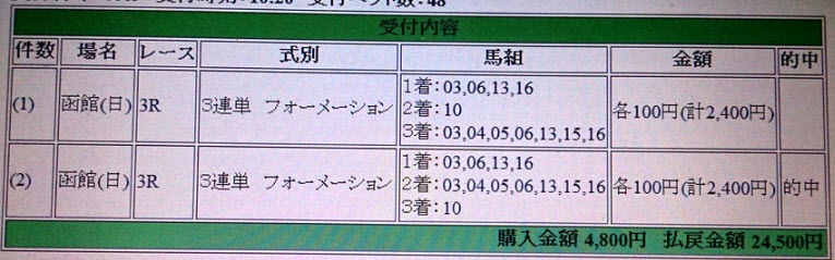 函館3R的中馬券1　2013-06-30