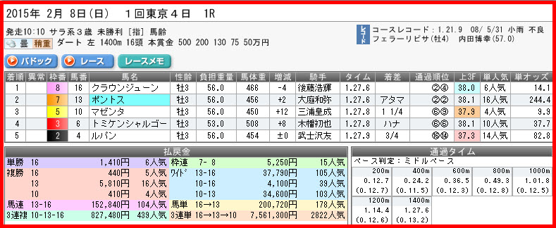 ポントス 未勝利 東京1R 20150208