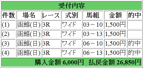 函館3R的中馬券2　2013-06-30